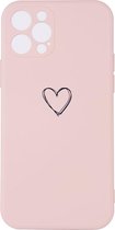 Shop4 - iPhone 12 Pro Max Hoesje - Back Case Mat Hartje Roze