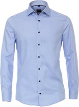 VENTI modern fit overhemd - lichtblauw dessin structuur (contrast) - Strijkvrij - Boordmaat: 46