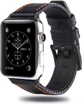 Leren apple watch bandje Zwart/Oranje met klassieke zwarte gesp 42mm-44mm Watchbands-shop.nl