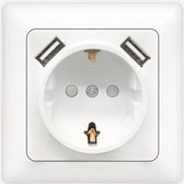 Wandcontactdoos - Aigi Cika - Inbouw - 1-voudig Stopcontact - 2-voudig USB Aansluiting - Randaarde - Incl. Afdekraam - Wit - BSE