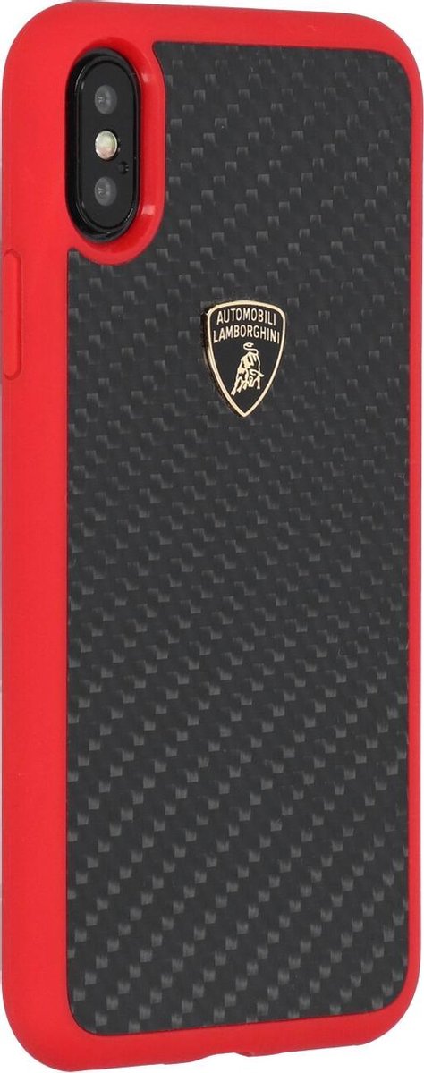 Rood hoesje van Lamborghini - Backcover - S-Skin - iPhone X-Xs - Carbon fiber