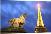 Forex - Beeld van Paard bij Eiffeltoren - 120x80cm Foto op Forex