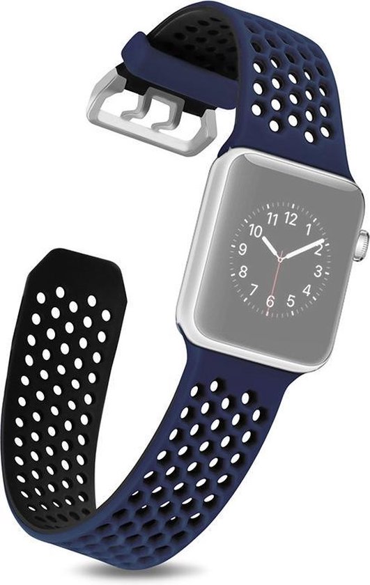 Compatible apple watch bandjes - By Qubix - Bandje met gaatjes - 2 kleuren  - Blauw met | bol.com