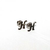 Oorbellen studs letter Alfabet - Zilver (letter H)