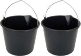 2x Stuks stevige zwarte huishoud emmers 16 liter met tuit - Klusemmers/bouwemmers/schoonmaakemmers
