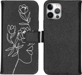 iMoshion Design Softcase Book Case iPhone 12, iPhone 12 Pro hoesje - Woman Flower Black