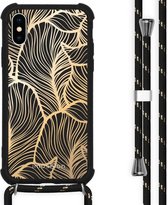 iMoshion Design hoesje met koord voor de iPhone X / Xs - Bladeren - Goud / Zwart