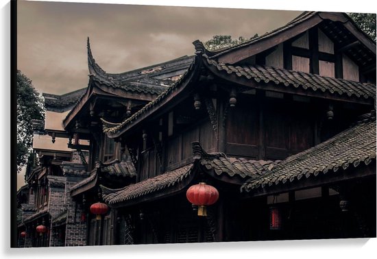 Canvas  - Chinese Straat met Lampionnen - 120x80cm Foto op Canvas Schilderij (Wanddecoratie op Canvas)