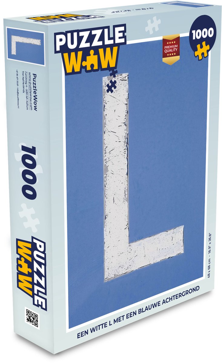 Puzzel 1000 stukjes volwassenen Letter L 1000 stukjes - Een witte L met een  blauwe... | bol.com