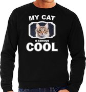 Bruine kat katten trui / sweater my cat is serious cool zwart - heren - katten / poezen liefhebber cadeau sweaters L
