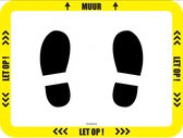 Vloersticker 'Let op, voetpad richting muur', geel, 610 x 460 mm