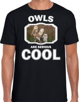 Dieren uilen t-shirt zwart heren - owls are serious cool shirt - cadeau t-shirt kerkuil/ uilen liefhebber M