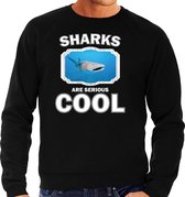 Dieren haaien sweater zwart heren - sharks are serious cool trui - cadeau sweater walvishaai/ haaien liefhebber L