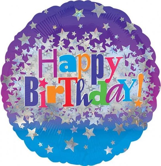 Amscan Folieballon Happy Birthday Stars 43 Cm Blauw/paars