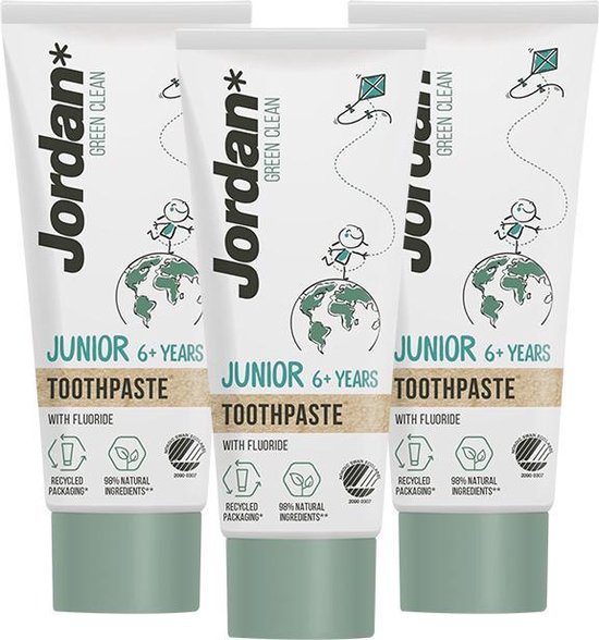 bol.com | Jordan Junior - Green Clean Biologische tandpasta 6+ jaar - 3 x  50ml Voordeelverpakking