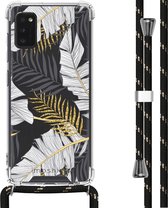 iMoshion Design hoesje met koord voor de Samsung Galaxy A41 - Bladeren - Zwart / Goud