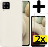 Samsung A12 Hoesje Siliconen Case Hoes Met 2x Screenprotector - Wit