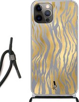 iPhone 12 Pro hoesje met koord - Tijgerprint Goud