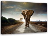 Schilderij Olifant op weg, 2 maten (wanddecoratie)