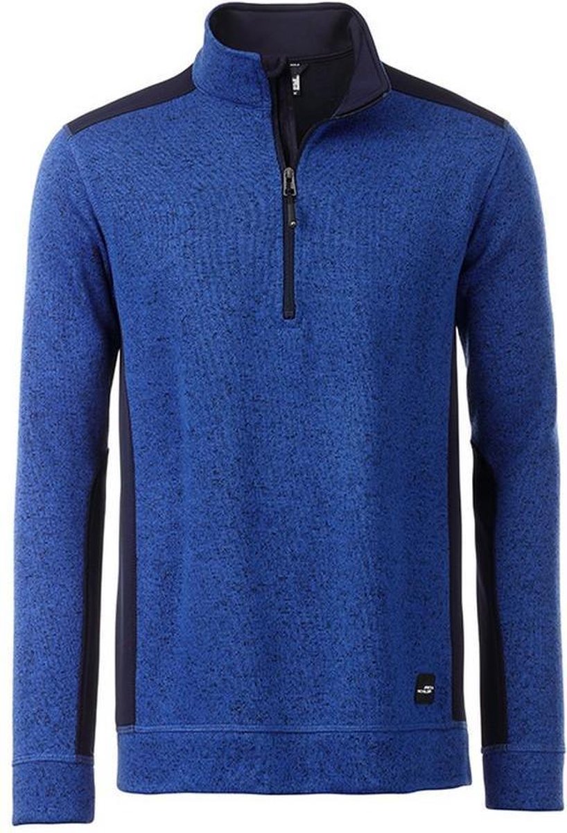 James and Nicholson Heren Gebreide werkkleding Fleece Half-Zip Royal Melange Marineblauw