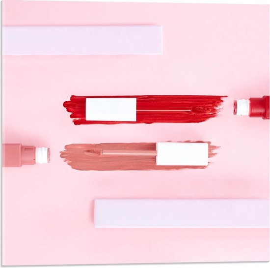Acrylglas - Roze en Rode Liquid Lipstick - 50x50cm Foto op Acrylglas (Met Ophangsysteem)