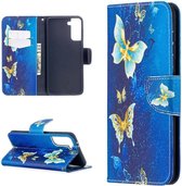 Samsung Galaxy S21 Plus Portemonnee Hoesje met Vlinders Print Blauw