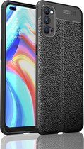 Oppo Reno 4 5G Hoesje Litchi Skin Back Cover Zwart