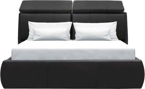 Lit adulte 140 x 190 cm avec tete de lit ajustable - Simili noir - Sommier  inclus - ANDREA | bol.com