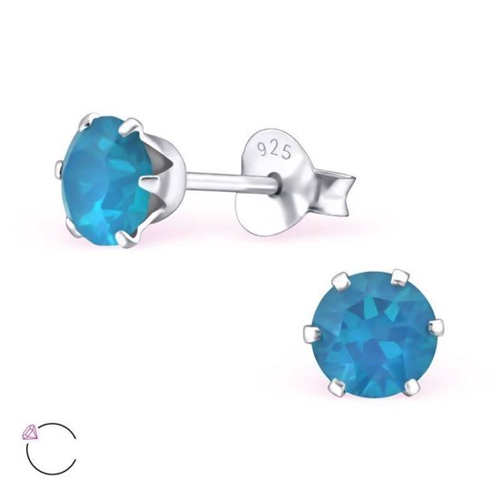 Aramat jewels ® - Oorbellen rond swarovski elements kristal 925 zilver opaal carribisch blauw 5mm