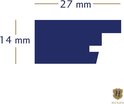 Afmetingen van een donkerblauw profiel: 27 mm breed en 14 mm hoog.