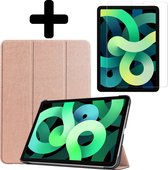 Hoes Geschikt voor iPad Air 2020 Hoes Luxe Hoesje Book Case Met Screenprotector - Hoesje Geschikt voor iPad Air 4 2020 Hoes Cover - Rosé goud