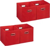 Relaxdays 4x opbergbox stof - opvouwbaar - opbergmand - 30 cm - kast organizer – rood