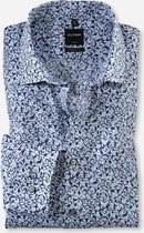OLYMP Modern Fit overhemd mouwlengte 7 - wit - licht- en donkerblauw dessin structuur - Strijkvrij - Boordmaat: 38