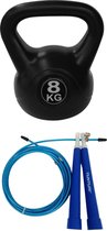Tunturi - Fitness Set - Springtouw Blauw - Kettlebell 8 kg