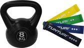 Tunturi - Fitness Set - Weerstandsbanden 4 stuks - Kettlebell 8 kg