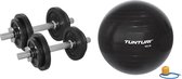 Tunturi - Fitness Set - Halterset 20 kg incl 2 Dumbbellstangen  - Gymball Zwart 55 cm