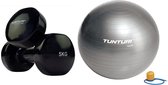 Tunturi - Fitness Set - Vinyl Dumbbell 2 x 5 kg - Gymball Zilver 55 cm