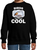 Dieren vogels sweater zwart kinderen - birds are serious cool trui jongens/ meisjes - cadeau boomklever vogel/ vogels liefhebber 9-11 jaar (134/146)