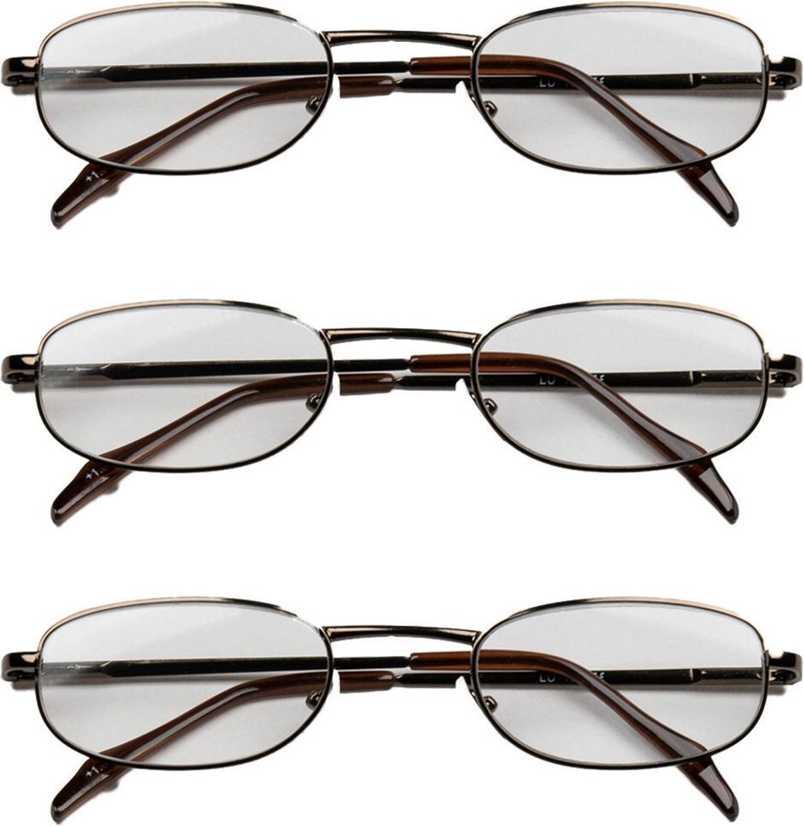 Melleson Eyewear - Leesbril Bruin Metaal - +1.00 - 3 stuks - Rechthoekig Montuur - Inclusief Pouch - kwaliteit - comfort