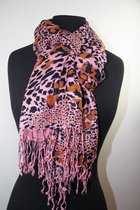 1001musthaves.com Roze viscose dames sjaal met luipaardprint 70 x 200 cm