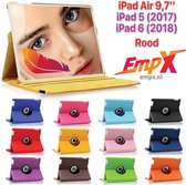 EmpX.nl Apple iPad Air 9,7''/iPad 5 (2017)/iPad 6 (2018) 360° Draaibaar tablethoes Rood Kunstleer | 360° Draaibaar Cover | Easy-click beschermhoes | Book Cover | passend hoes | Book Case | iP