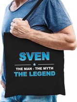 Naam cadeau Sven - The man, The myth the legend katoenen tas - Boodschappentas verjaardag/ vader/ collega/ geslaagd