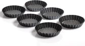 Set van 6 ronde mini taart/quiche bakvormen zwart 10 cm - Bakbenodigdheden - Taarten/taartbodems/quiches bakken