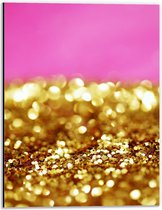 Dibond - Gouden Glitters op Roze Achtergrond - 30x40cm Foto op Aluminium (Wanddecoratie van metaal)