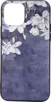 Shop4 - iPhone 12 Pro Hoesje - Zachte Back Case Bloesem Donker Blauw
