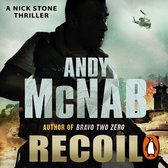 A Nick Stone thriller, Recoil van Andy McNab. Een man met een geweer, helikopter en gebouw in brand.
