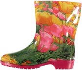 Xq Footwear Regenlaarzen Dames Rubber Geel/roze/groen Maat 38