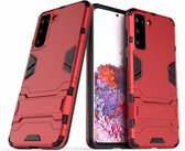 Armor Kickstand Back Cover - Samsung Galaxy S21 Hoesje - Rood