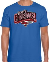 Merry Christmas Kerstshirt / Kerst t-shirt blauw voor heren - Kerstkleding / Christmas outfit L