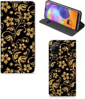 Bookcase Cadeau voor Oma Geschikt voor Samsung Galaxy A31 Telefoonhoesje Gouden Bloemen